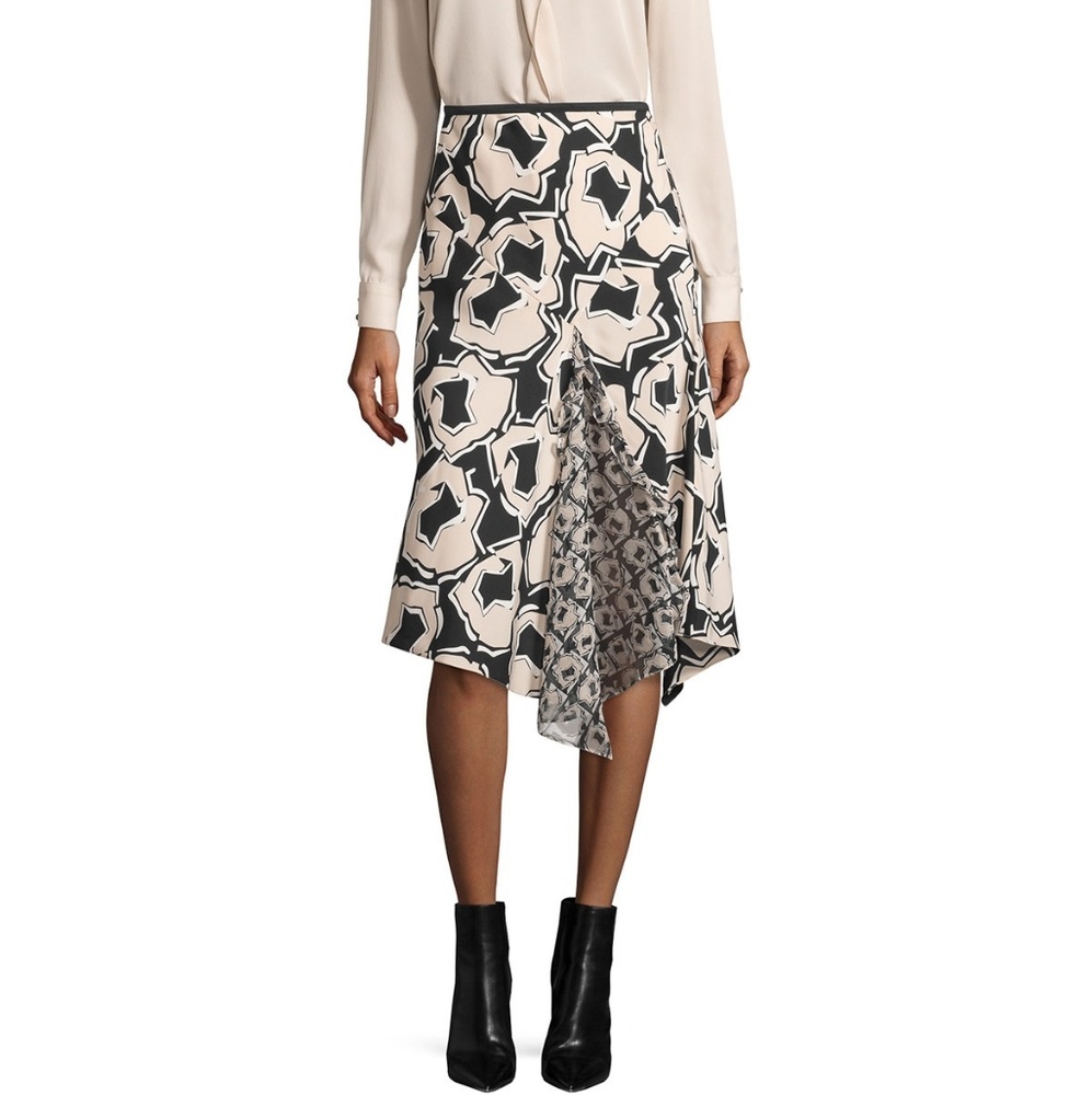 🔮DVF Posey Ruffle Detail Print Drop Yoke Skirt